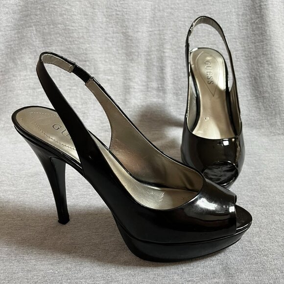 Guess Shoes - Guess Black Patent Leather Peep Toe Platform Heels.  Size 7M